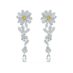 BOUCLES D'OREILLES 5512655 - Boucles d'oreilles Métal Argenté Fleur et C?ur Strass Blanc - Swarovski - Modalova