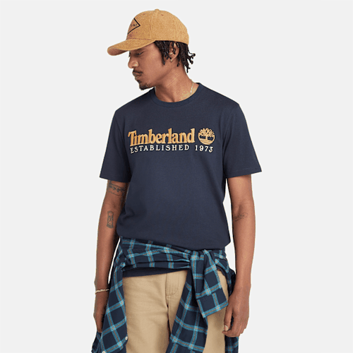 T-shirt brodé Established 1973 en bleu foncé, , bleu, Taille: L - Timberland - Modalova