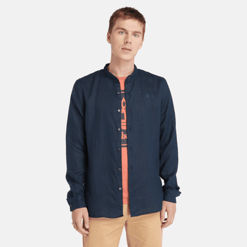 Chemise en lin Mill Brook à col Mao en bleu marine, , bleu marine, Taille: 3XL - Timberland - Modalova