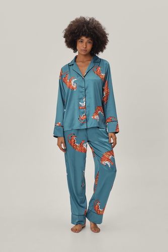 Pyjama Recyclé Satiné Imprimé Tigres Avec Pantalon Et Chemisier - - 34 - Nasty Gal - Modalova