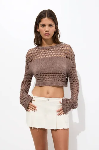 Pull Cropped Maille Ajourée - Pull&Bear - Modalova