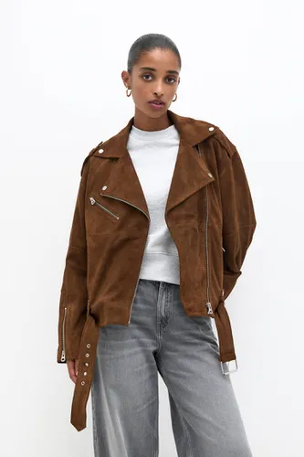 Blouson Motard 100 % Cuir Et Daim - Pull&Bear - Modalova