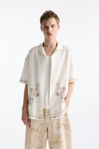 Chemise Blanche Manches Courtes Broderies - Pull&Bear - Modalova