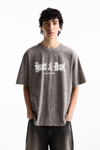 T-Shirt Délavé Boxy Fit Avec Inscription - Pull&Bear - Modalova
