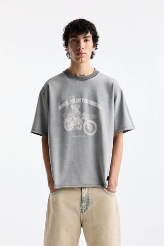 T-Shirt Boxy Délavé Imprimé Moto - Pull&Bear - Modalova