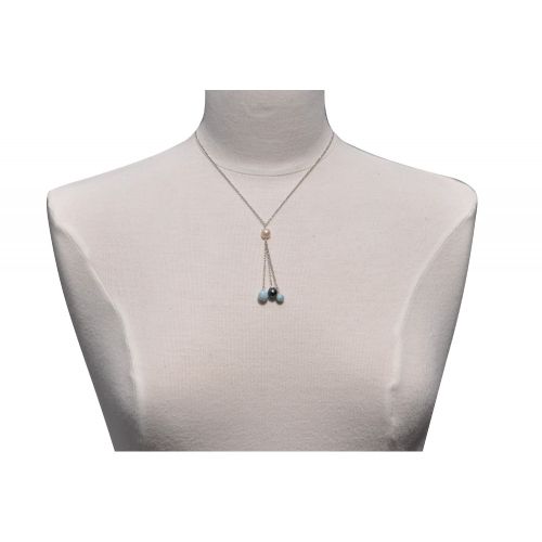 Collier Argent Rhodié 1 Perle de Tahiti et 2 Perles de Larimar - LES POULETTES BIJOUX - Modalova