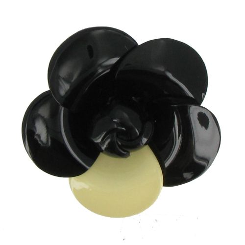V Broche Fleur en Corne Noire et Résine Blanche - LES POULETTES BIJOUX - Modalova