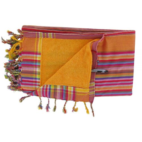 BIJOUX - Kikoy Serviette Plage Coton Couleur Rayé Eponge Jaune - LES POULETTES - Modalova