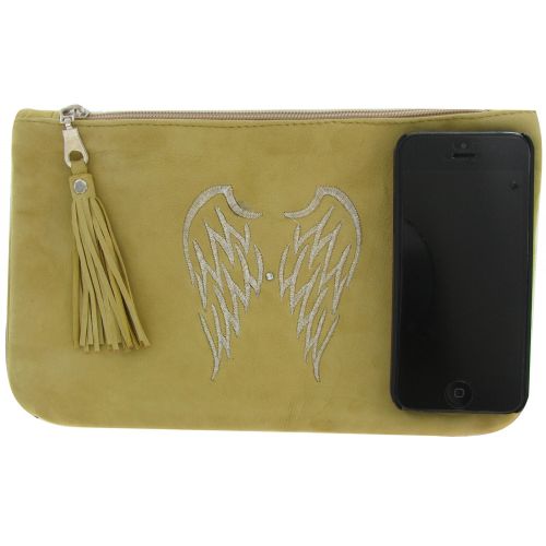BIJOUX - Pochette Sac Daim Clouté Couleur Foncé - LES POULETTES - Modalova