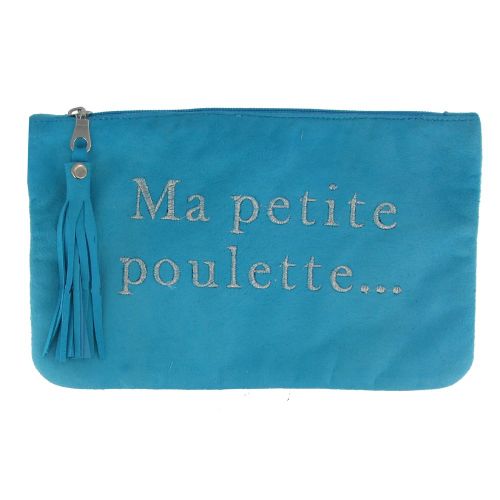BIJOUX - V Pochette Sac Daim Brodé Ma Petite Poulette Couleur - LES POULETTES - Modalova