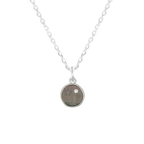 Collier Argent Médaille de Nacre Grise Etoile et Strass - LES POULETTES BIJOUX - Modalova