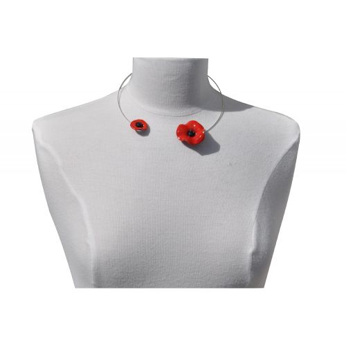 Collier Ras de Cou Deux Coquelicots Céramique et Torque - LES POULETTES BIJOUX - Modalova