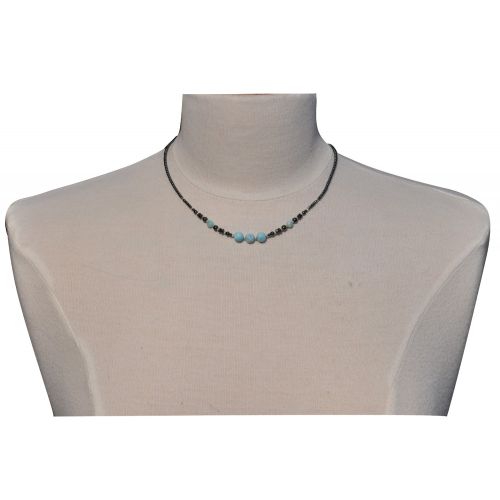 Collier Argent Perles d'Hématite et de Larimar - LES POULETTES BIJOUX - Modalova