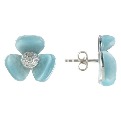 X Boucles d'Oreilles Puces Argent Fleurs et Oeil de Chat Turq - LES POULETTES BIJOUX - Modalova