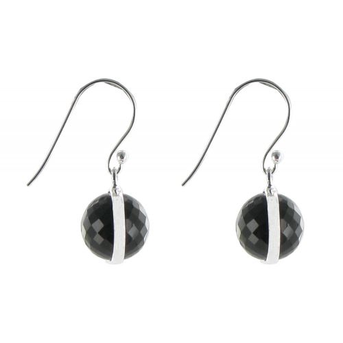 Boucles d'Oreilles Crochet Argent 925 Sphère d'Onyx - LES POULETTES BIJOUX - Modalova