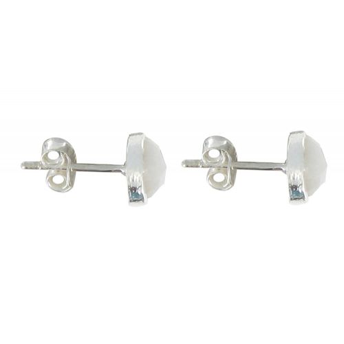 Boucles d'Oreilles Argent Puces Demi-Sphère d'Agate Blanche - LES POULETTES BIJOUX - Modalova