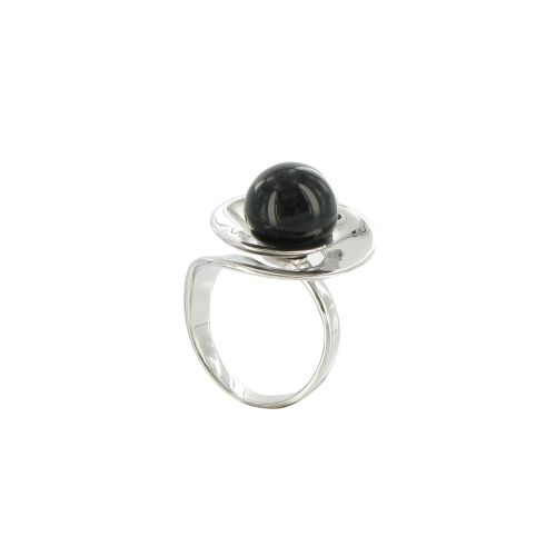V Bague Argent Fleur et sa Perle d'Onyx Noir - LES POULETTES BIJOUX - Modalova