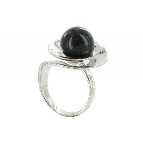 V Bague Argent Fleur et sa Perle d'Onyx Noir - LES POULETTES BIJOUX - Modalova