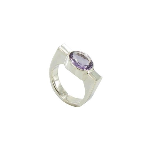 Bague Rectangle en Argent et son Améthyste Ovale - LES POULETTES BIJOUX - Modalova