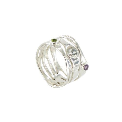 V Bague Tube Ajourée, Améthyste, Topaze, Péridot - taille 48 - LES POULETTES BIJOUX - Modalova