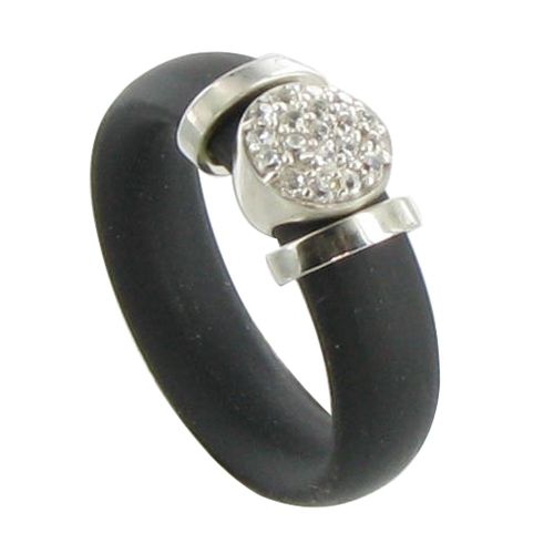 Bague Silicone Noir Rond Argent et Strass - taille 58 - LES POULETTES BIJOUX - Modalova