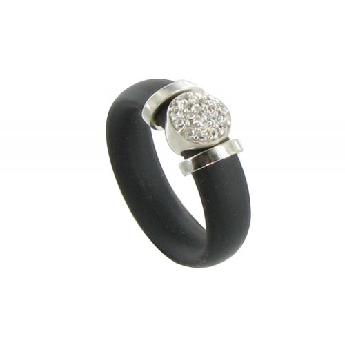 Bague Silicone Noir Rond Argent et Strass - taille 58 - LES POULETTES BIJOUX - Modalova