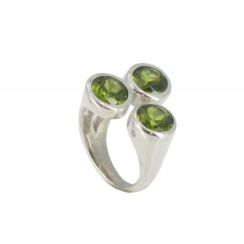 Bague Argent Trois Péridot Ronds Facettés - taille 58 - LES POULETTES BIJOUX - Modalova