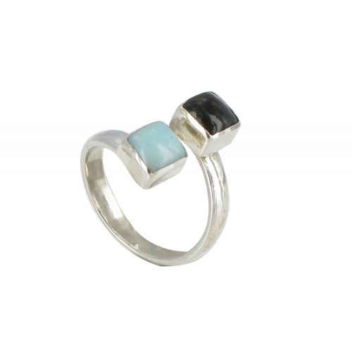 Bague Argent Toi et Moi Larimar et Corne - taille 52 - LES POULETTES BIJOUX - Modalova