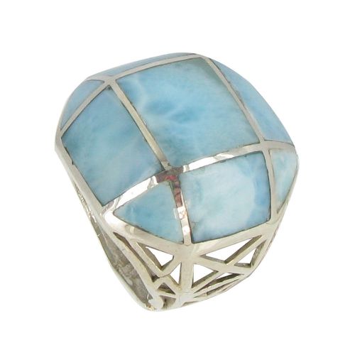 Bague Joyau Argent et Quadrillé de Larimar - taille 52 - LES POULETTES BIJOUX - Modalova