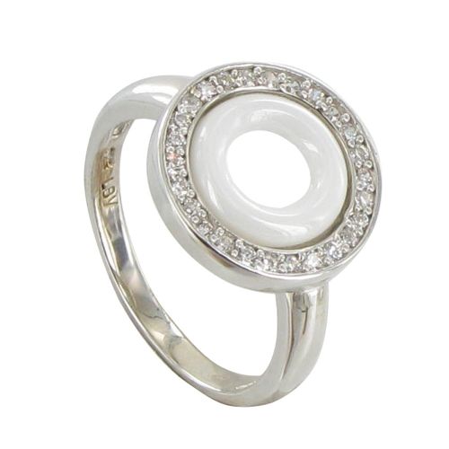 Bague Argent Cible Céramique Blanche et Strass - LES POULETTES BIJOUX - Modalova