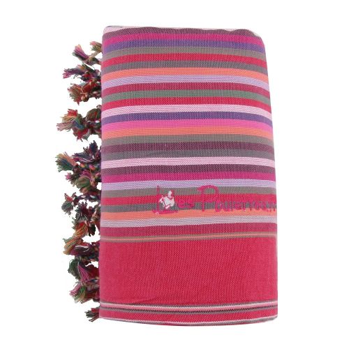 BIJOUX - Kikoy Serviette Plage Coton Couleur Rayé Fuchsia Eponge Rose - LES POULETTES - Modalova