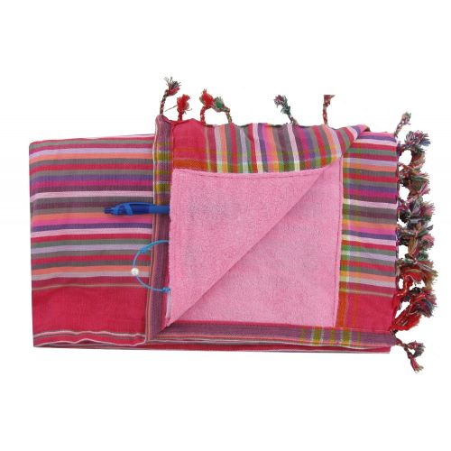 BIJOUX - Kikoy Serviette Plage Coton Couleur Rayé Fuchsia Eponge Rose - LES POULETTES - Modalova
