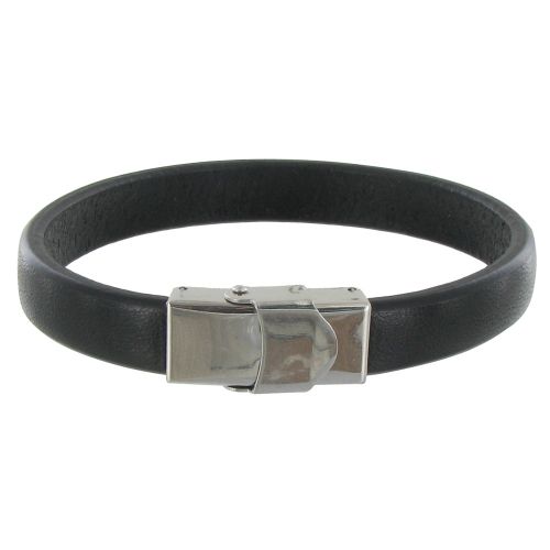Bracelet Cuir Noir Large Fermoir Acier Inoxydable - LES POULETTES BIJOUX - Modalova