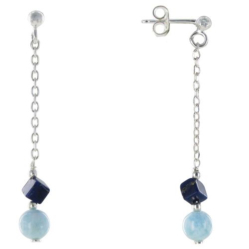 Boucles d'Oreilles Argent Chainette Perle de Larimar et Cube - LES POULETTES BIJOUX - Modalova