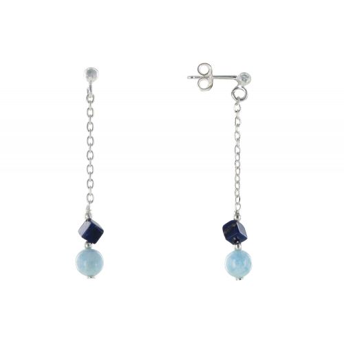 Boucles d'Oreilles Argent Chainette Perle de Larimar et Cube - LES POULETTES BIJOUX - Modalova