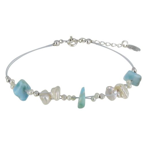 Bracelet Argent sur cable Perles de Keshi et Larimar - LES POULETTES BIJOUX - Modalova