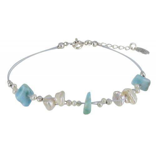 Bracelet Argent sur cable Perles de Keshi et Larimar - LES POULETTES BIJOUX - Modalova
