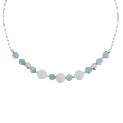 Collier Chaine Argent Perles de Jade Blanche et Larimar - LES POULETTES BIJOUX - Modalova
