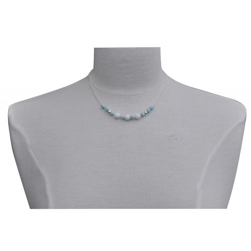 Collier Chaine Argent Perles de Jade Blanche et Larimar - LES POULETTES BIJOUX - Modalova