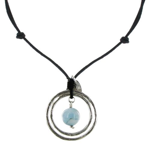 Collier Lien Noir Deux Anneaux Argent et Perle de Larimar - LES POULETTES BIJOUX - Modalova