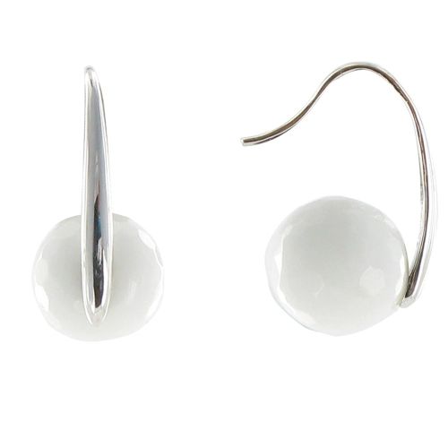 V Boucles d'Oreilles Argent Une Perle d'Agate Blanche Facetée - LES POULETTES BIJOUX - Modalova