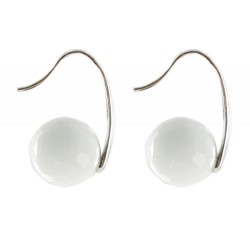 V Boucles d'Oreilles Argent Une Perle d'Agate Blanche Facetée - LES POULETTES BIJOUX - Modalova