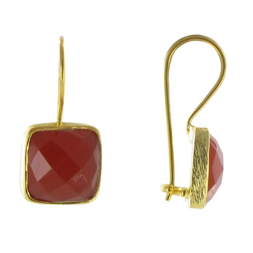 Boucles d'Oreilles Argent 925 Doré Crochet Carré Facetté d'Onyx Orangé - LES POULETTES BIJOUX - Modalova