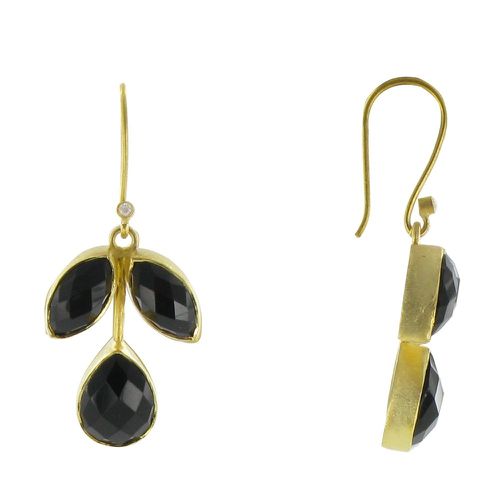 Boucles d'Oreilles Argent Doré Crochet Tige de Feuilles en Onyx - LES POULETTES BIJOUX - Modalova