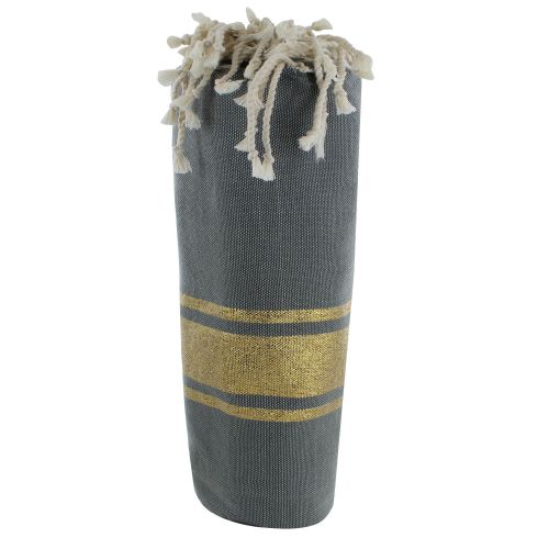 BIJOUX - V Fouta Drap Plage et Hammam Coton Kaki Rayé Lurex Doré - LES POULETTES - Modalova