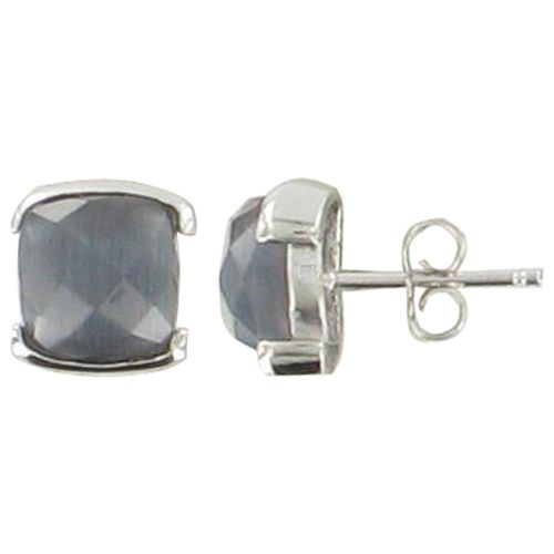 Boucles d'Oreilles Argent et leur Carré Oeil de Chat Facetée - LES POULETTES BIJOUX - Modalova