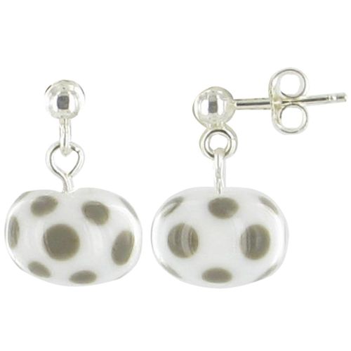 V Boucles d'Oreilles en Verre Pomme Blanche et Pois Gris - LES POULETTES BIJOUX - Modalova