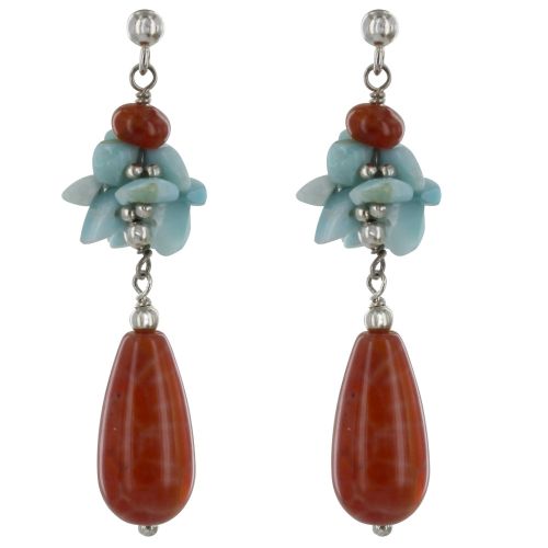 V Boucles d'Oreilles Argent Goutte d'Agate Feu et Larimar - LES POULETTES BIJOUX - Modalova