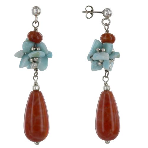 V Boucles d'Oreilles Argent Goutte d'Agate Feu et Larimar - LES POULETTES BIJOUX - Modalova