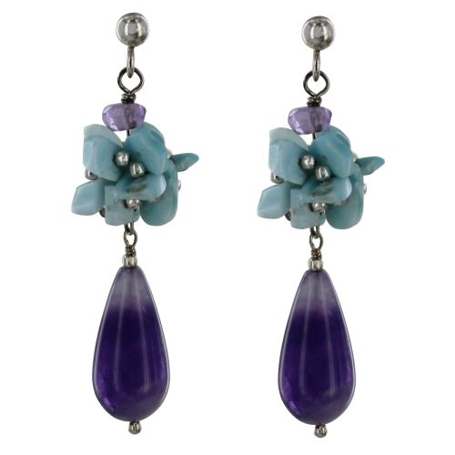 Boucles d'Oreilles Argent Goutte d'Améthyste et Larimar - LES POULETTES BIJOUX - Modalova